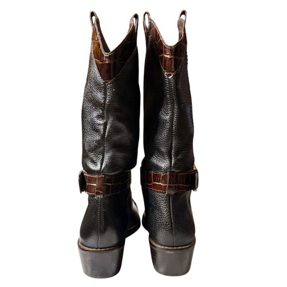 Brighton Will Boot Womens Black Brown Croc Embossed Western Cowgirl Size 8.5M - Picture 4 of 10